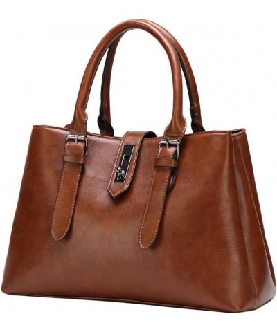 Top Handle Handbag for Women Large Capacity Shoulder Bag Multi Pocket Tote Bag PU Leather Tote Bag Retro Satchel Brown $32.13...