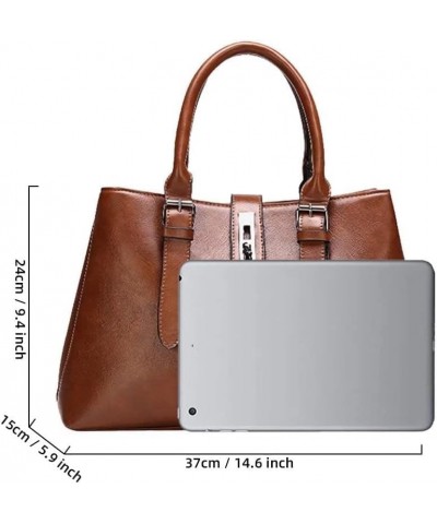 Top Handle Handbag for Women Large Capacity Shoulder Bag Multi Pocket Tote Bag PU Leather Tote Bag Retro Satchel Brown $32.13...