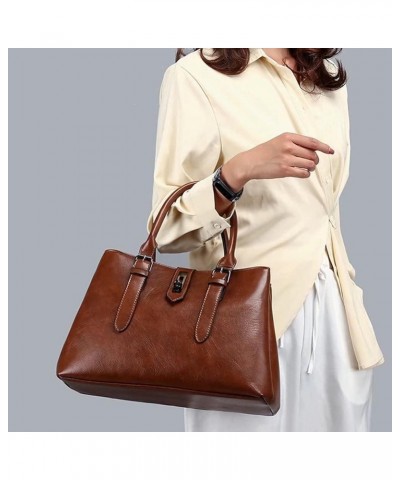 Top Handle Handbag for Women Large Capacity Shoulder Bag Multi Pocket Tote Bag PU Leather Tote Bag Retro Satchel Brown $32.13...