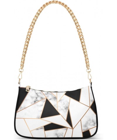 Marble Texture Design Chain Shoulder Bag for Women Hobo Tote Handbag Small Clutch Purse Marble Golden Geometric $11.50 Totes