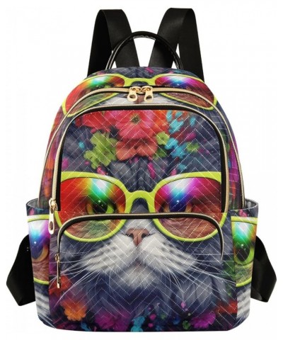 Women's Medium Fashion Backpack Flower on Cat Print Ladies Travel Daypack Aesthetic Shoulder Bag 11.4×6.1×14.1 IN $18.35 Back...