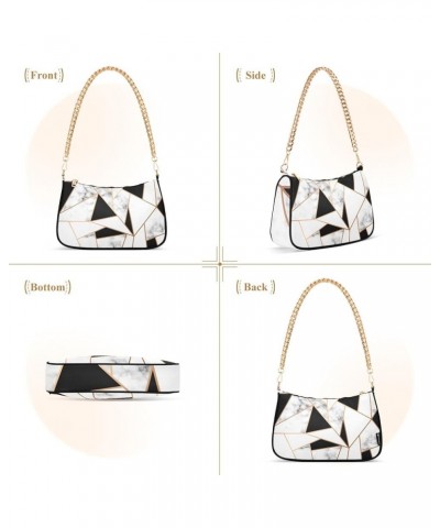 Marble Texture Design Chain Shoulder Bag for Women Hobo Tote Handbag Small Clutch Purse Marble Golden Geometric $11.50 Totes