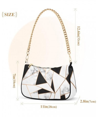 Marble Texture Design Chain Shoulder Bag for Women Hobo Tote Handbag Small Clutch Purse Marble Golden Geometric $11.50 Totes