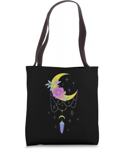 Witchy Floral Crescent Moon and Fluorite Crystal Tote Bag $11.15 Totes