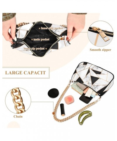 Marble Texture Design Chain Shoulder Bag for Women Hobo Tote Handbag Small Clutch Purse Marble Golden Geometric $11.50 Totes