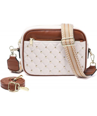 Crossbody Bags for Women, Small Quilted Leather Crossbody Purses with Trendy Guitar Strap Beige&brown $11.60 Crossbody Bags