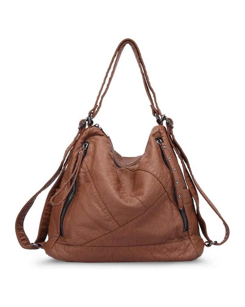 Large Soft Washed Leather Purses and Handbags for Women Hobo Bags Convertible Backpack Purse Shoulder Crossbody Bag Brown $26...