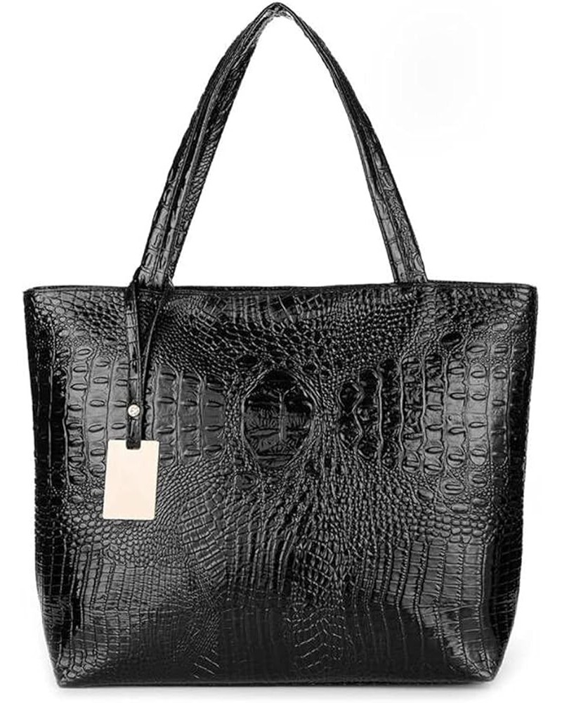 Womens Crocodile Large Tote Handbag Purse Shoulder Bag Travel Satchel Handbag A-black $14.74 Totes