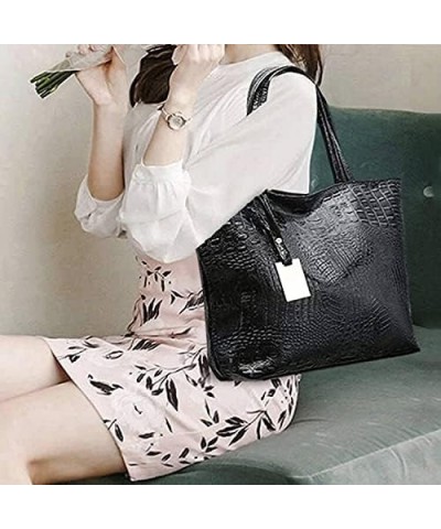 Womens Crocodile Large Tote Handbag Purse Shoulder Bag Travel Satchel Handbag A-black $14.74 Totes