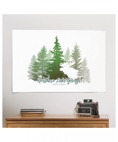 24x36 Inch Giclee Print, Northern Lake George, New York, Moose and Mountains, Green Tones $24.50 Totes