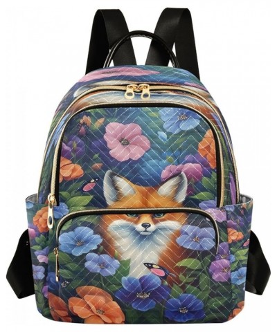 Fox Flowers Butterflies Quilted Backpack for Women Shoulder Bags Purse Travel Bag for Daily Nurse Work M Medium $12.40 Backpacks