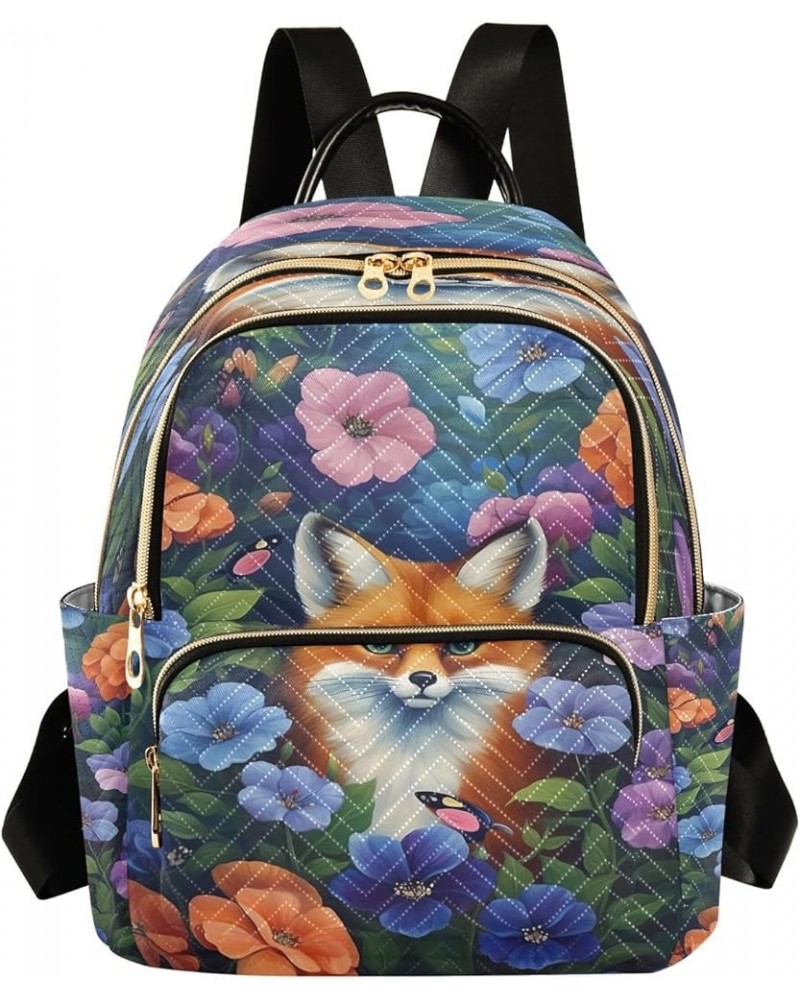 Fox Flowers Butterflies Quilted Backpack for Women Shoulder Bags Purse Travel Bag for Daily Nurse Work M Medium $12.40 Backpacks