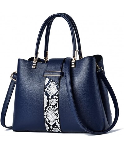 DownUpodown Handbag Large Capacity Tote Bag Snake Leather Tote Top Handle Handbag Shoulder Bag Cross-body Bag Dark Blue $31.1...