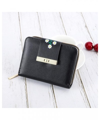 Fashion ID Short Wallet Flowers Print Solid Color Women Zipper Purse Minimalist Wallet for Men Carbon (Brown, One Size) Black...