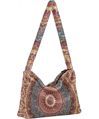 Women Boho Handbag Mandala Vibrant Flower Underarm Bag Tote Bag Shoulder Bag Crossbody Bag Fluffy Cell Phone Purse Lady Trave...