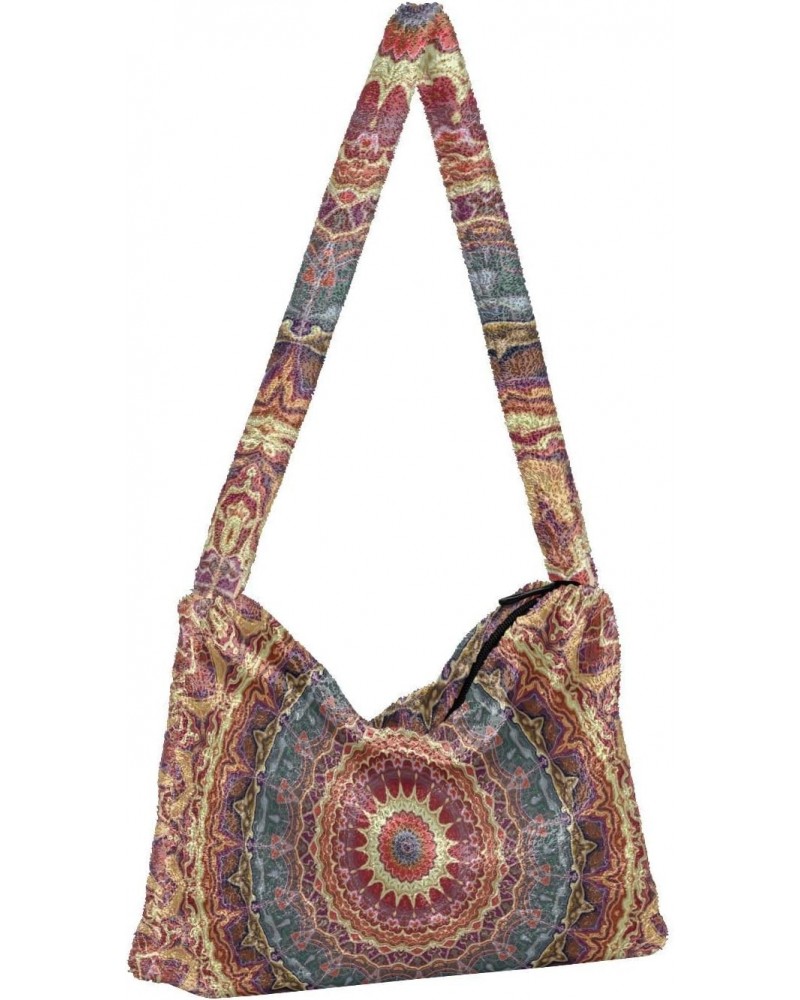 Women Boho Handbag Mandala Vibrant Flower Underarm Bag Tote Bag Shoulder Bag Crossbody Bag Fluffy Cell Phone Purse Lady Trave...