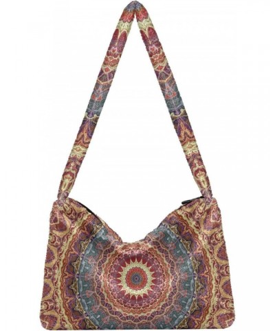 Women Boho Handbag Mandala Vibrant Flower Underarm Bag Tote Bag Shoulder Bag Crossbody Bag Fluffy Cell Phone Purse Lady Trave...