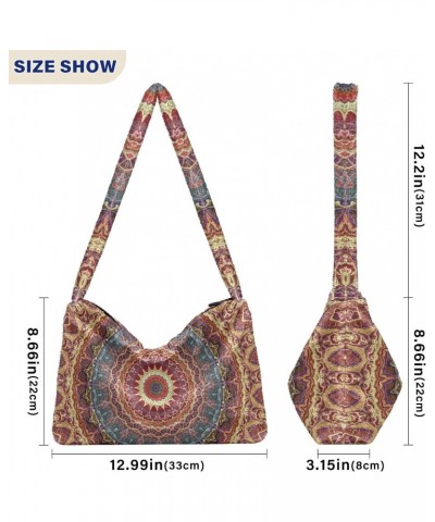 Women Boho Handbag Mandala Vibrant Flower Underarm Bag Tote Bag Shoulder Bag Crossbody Bag Fluffy Cell Phone Purse Lady Trave...