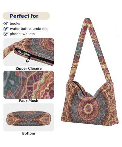 Women Boho Handbag Mandala Vibrant Flower Underarm Bag Tote Bag Shoulder Bag Crossbody Bag Fluffy Cell Phone Purse Lady Trave...