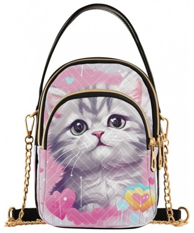 Pink Grey Cat Joko lvery Cross Body Purse Crossbody Bags Chain Shoulder Bag Handbag for Work Women Gifts $11.65 Crossbody Bags