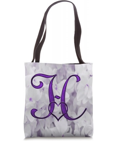 Lilac Heart Letter H Purple Flower Petal Nature Love Initial Tote Bag $11.14 Totes