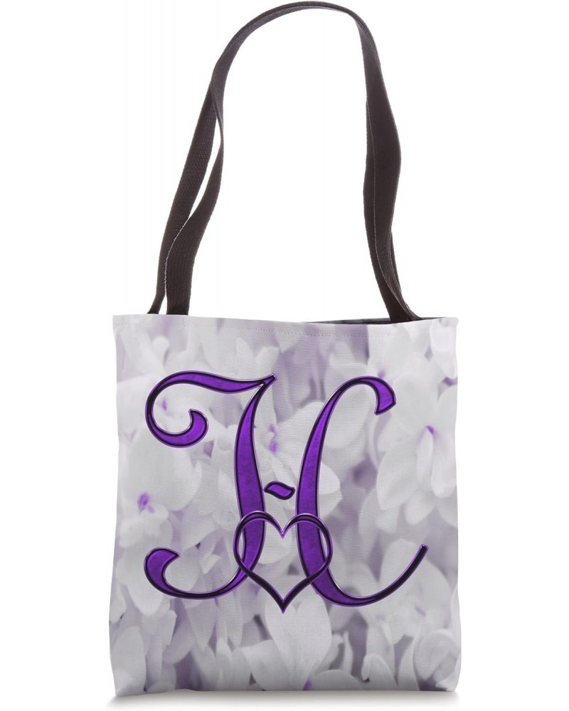 Lilac Heart Letter H Purple Flower Petal Nature Love Initial Tote Bag $11.14 Totes