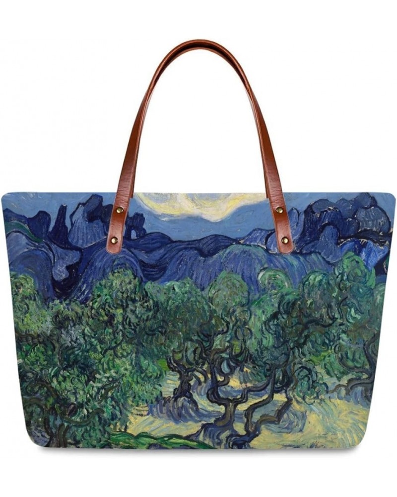 Women's Van Gogh Tote Bag Zipper Top Handle Satchel Handbags Purse Shoulder Bags Olive Trees $17.21 Satchels