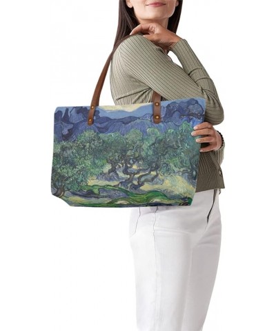 Women's Van Gogh Tote Bag Zipper Top Handle Satchel Handbags Purse Shoulder Bags Olive Trees $17.21 Satchels