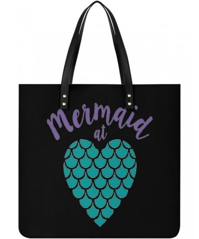 Mermaid at Heart Tote Bag PU Leather Handbag Fashion Sling Bag Shoulder Purse Top Handle Handbags for Women $18.71 Totes