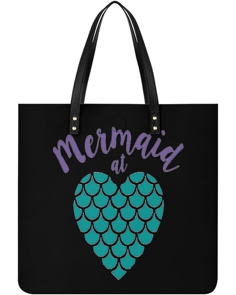 Mermaid at Heart Tote Bag PU Leather Handbag Fashion Sling Bag Shoulder Purse Top Handle Handbags for Women $18.71 Totes