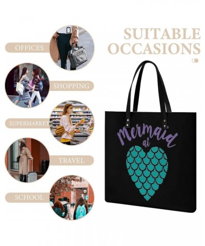 Mermaid at Heart Tote Bag PU Leather Handbag Fashion Sling Bag Shoulder Purse Top Handle Handbags for Women $18.71 Totes