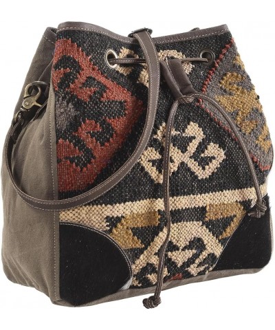 KB269 Bucket Upcycled Wool Upcycled Canvas Hair-On Genuine Leather women bag western handbag purse $30.21 Wristlets