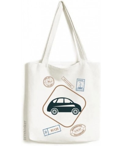 Geometric Classic Cars Green Outline Stamp Shopping Ecofriendly Storage Canvas Tote Bag $13.64 Totes