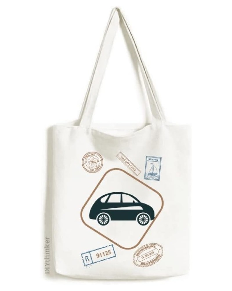 Geometric Classic Cars Green Outline Stamp Shopping Ecofriendly Storage Canvas Tote Bag $13.64 Totes