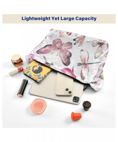 Women Boho Handbag Watercolor Pink Butterfly Dragonfly Underarm Bag Tote Bag Shoulder Bag Crossbody Bag Fluffy Cell Phone Pur...