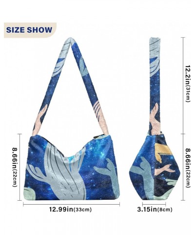 Ladies Soft Plush Underarm Bag Whale-dolphin-galaxy Fluffy Shoulder Bag Women Furry Purse Handbag $14.72 Shoulder Bags