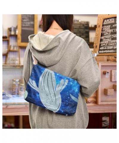 Ladies Soft Plush Underarm Bag Whale-dolphin-galaxy Fluffy Shoulder Bag Women Furry Purse Handbag $14.72 Shoulder Bags