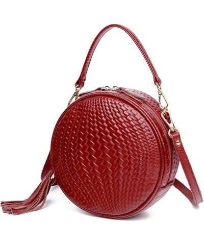 Leather Round Shoulder Bags for Women Small Beach Handbags for Women Summer Cowhide Crossbody Bags for Women (Color : Brown-0...