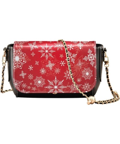 Women's Crossbody Handbag Leather Shoulder Bag with Chain Strap Christmas Snowflake2 $21.99 Shoulder Bags