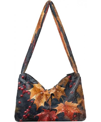 Colorful Whale Flying Near the Clouds Plush Tote Bag, Women Handbags, Womens Outdoor Bag Autumn Maple Leaves-4 $10.24 Totes